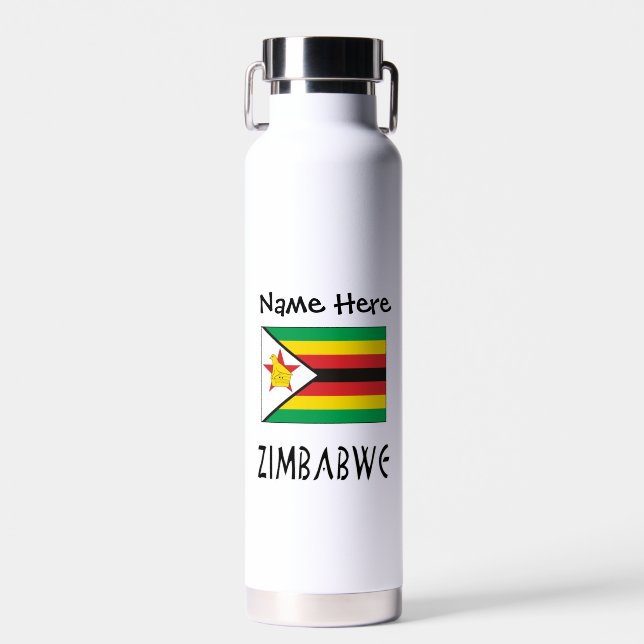 Zimbabwe Zimbabwean Flag Personalised Name  Water Bottle (Front)