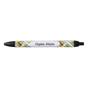Zimbabwe Zimbabwean Flag Tiled Black Personalised  Blue Ink Pen