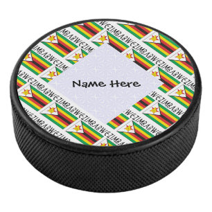 Zimbabwe Zimbabwean Flag Tiled Black Personalised Hockey Puck
