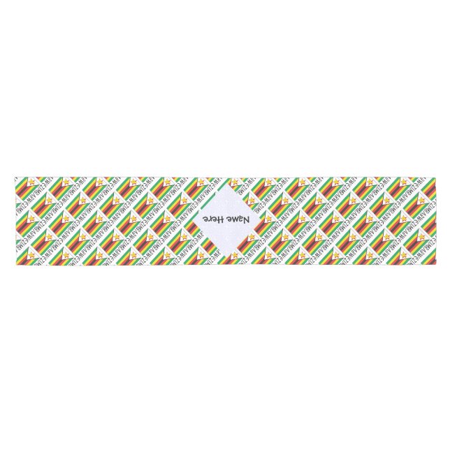 Zimbabwe Zimbabwean Flag Tiled Black Personalised  Short Table Runner (Horizontal)
