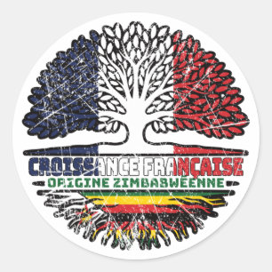 Zimbabwe Zimbabwean French France Tree Roots Flag Classic Round Sticker