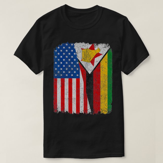 Zimbabwean American Flag Half USA Zimbabwe Root Pr T-Shirt (Design Front)