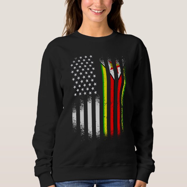 Zimbabwean American Patriot Grown Country USA Flag Sweatshirt (Front)