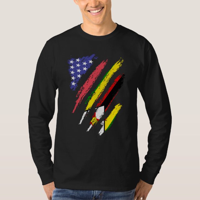 Zimbabwean American Patriot Grown Heart Flag Strip T-Shirt (Front)