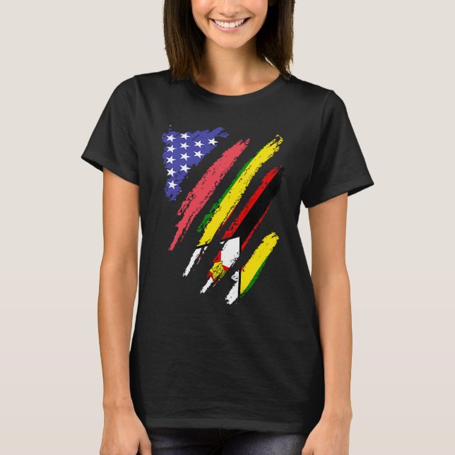 Zimbabwean American Patriot Grown Heart Flag Strip T-Shirt (Front)