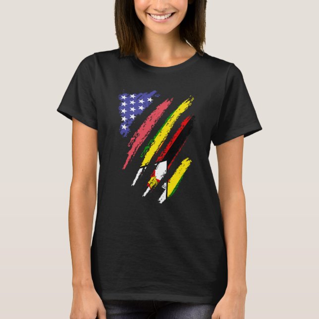 Zimbabwean American Patriot Grown Heart Flag Strip T-Shirt (Front)