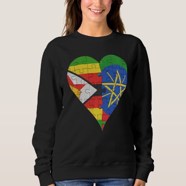 Zimbabwean Ethiopian Flag Heart Sweatshirt (Front)