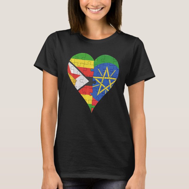 Zimbabwean Ethiopian Flag Heart T-Shirt (Front)