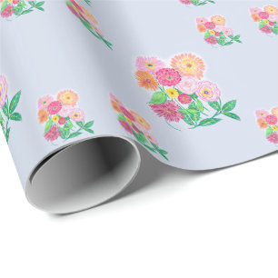 Zinia Flower Mix Pencil Drawing Colour Background Wrapping Paper