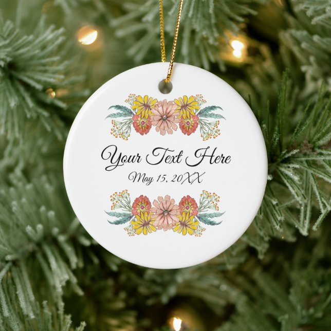 Zinnia Art Drawing - Custom Text Wreath Ceramic Tree Decoration (Tree)
