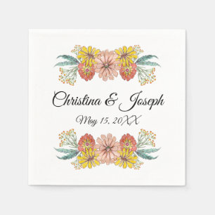 Zinnia Art Drawing - Custom Text Wreath Napkin
