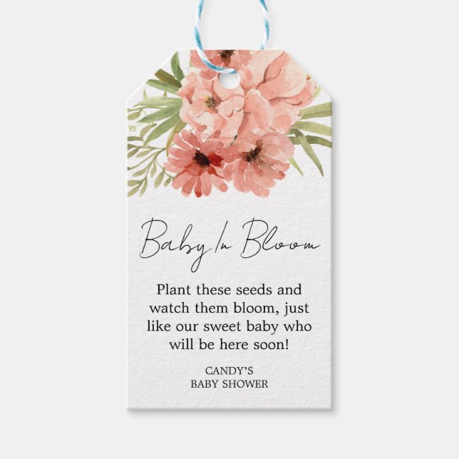 Zinnia Baby Shower Seed Gift Tags (Front)