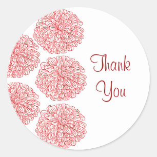 Zinnia Border Thank You Stickers, Red Classic Round Sticker