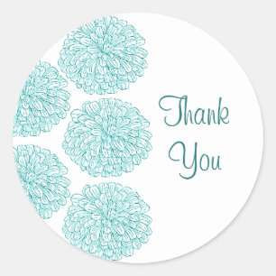 Zinnia Border Thank You Stickers, Turquoise Classic Round Sticker