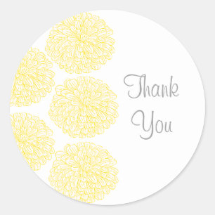 Zinnia Border Thank You Stickers, Yellow Classic Round Sticker