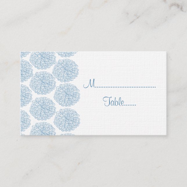 Zinnia Border Wedding Place Card, Blue Card (Front)
