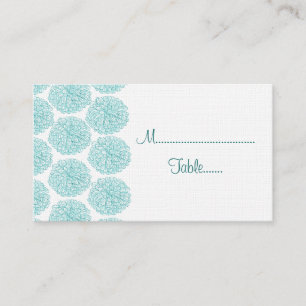 Zinnia Border Wedding Place Card, Turquoise Card