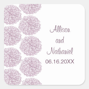 Zinnia Border Wedding Stickers, Purple Square Sticker