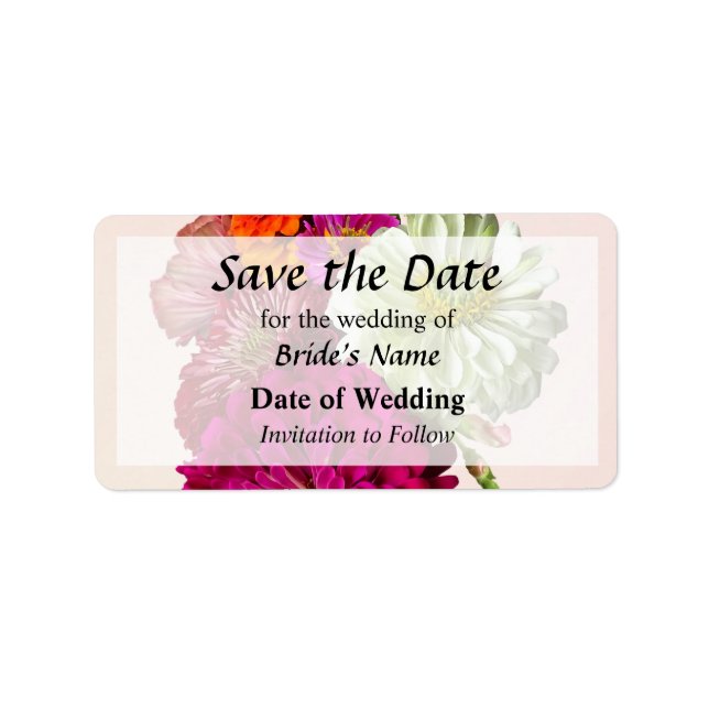 Zinnia Bouquet Mixed Colours Save the Date Label (Front)