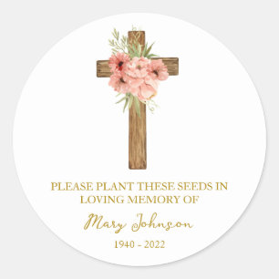 Zinnia Cross Memorial Funeral Seed Packet Classic Round Sticker