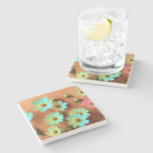 Zinnia Elegans Flowers Stone Coaster