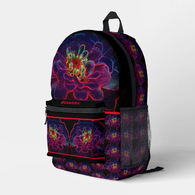 Zinnia Fantasy Abstract Flower Art Personalised Printed Backpack (Back Corner Right)