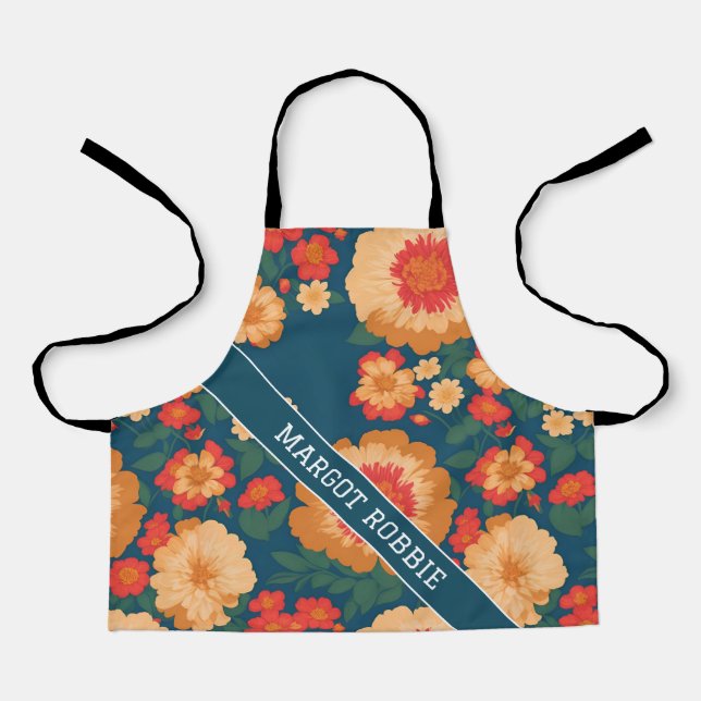 Zinnia Floral Colourful Personalised Pattern Apron (Front)