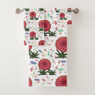 Zinnia floral pattern bath towel set