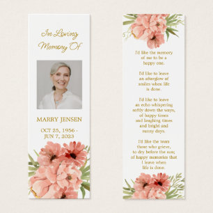 Zinnia Floral Photo Funeral Memorial Bookmark