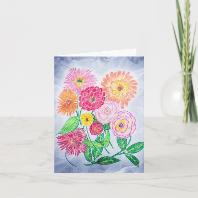 Zinnia Flower Artistic Garden Art Card (Front)