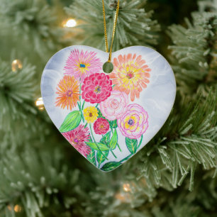 Zinnia Flower Artistic Garden Art Ceramic Tree Decoration