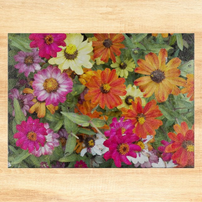 Zinnia Flower Garden Floral Cutting Board (In Situ)