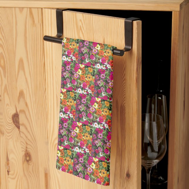 Zinnia Flower Garden Floral Kitchen Towel (Thirds Fold)