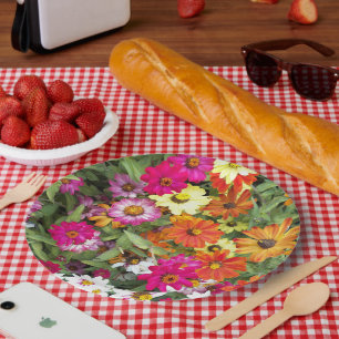Zinnia Flower Garden Floral Paper Plate