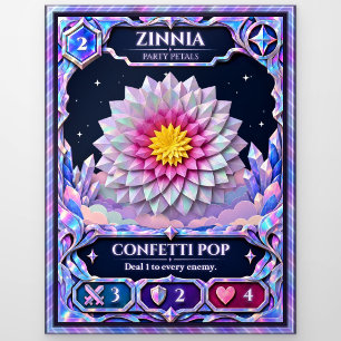 Zinnia Flower, Rainbow Foil Art Postcard
