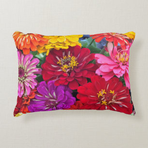 Zinnia Flowers Accent Pillow
