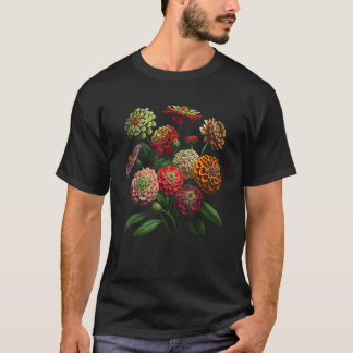 Zinnia Flowers Floral Bouquet Design T-Shirt