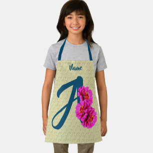 Zinnia Flowers Monogram Initial A Personalised Apron