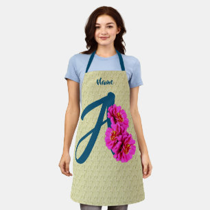 Zinnia Flowers Monogram Initial A Personalised Apron