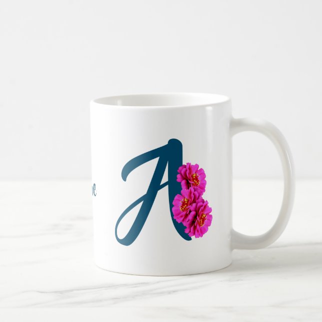 Zinnia Flowers Monogram Initial A Personalised Coffee Mug (Right)