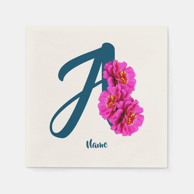 Zinnia Flowers Monogram Initial A Personalised Napkin (Front)