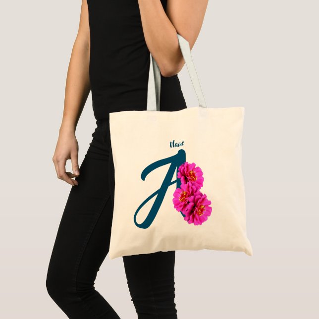 Zinnia Flowers Monogram Initial A Personalised Tote Bag (Front (Product))