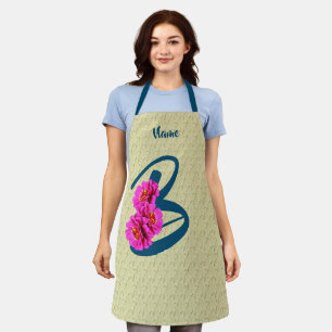 Zinnia Flowers Monogram Initial B Name   Apron