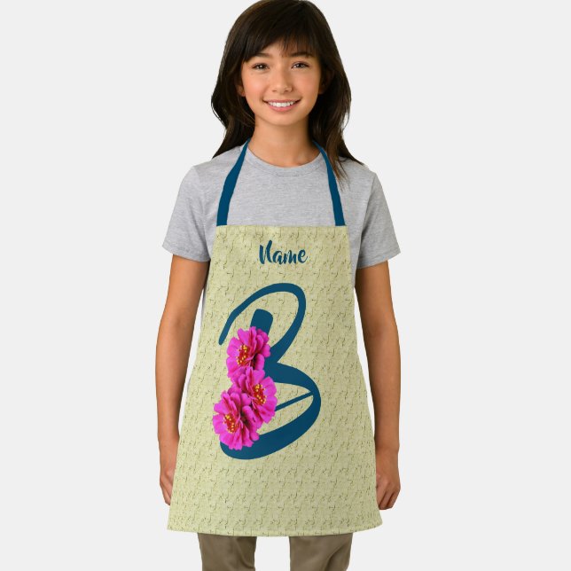 Zinnia Flowers Monogram Initial B Personalised Apron (Insitu)