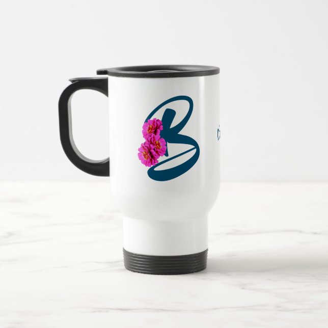 Zinnia Flowers Monogram Initial B Personalised Travel Mug (Left)