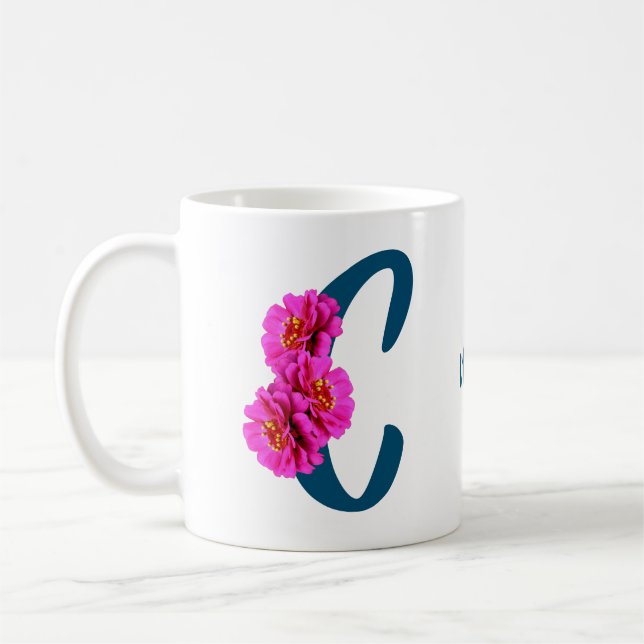 Zinnia Flowers Monogram Initial C Personalised Coffee Mug (Left)
