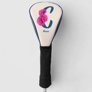 Zinnia Flowers Monogram Initial C Personalised Golf Head Cover