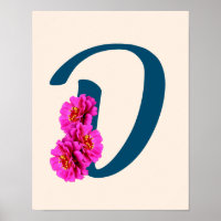 Zinnia Flowers Monogram Initial D