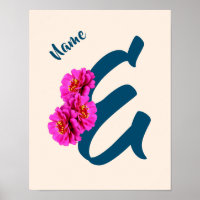 Zinnia Flowers Monogram Initial E Personalised