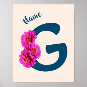 Zinnia Flowers Monogram Initial G Personalised Poster